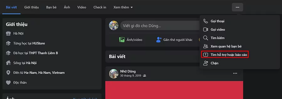 Chọn vào mục Tìm kiếm hỗ trợ và báo cáo