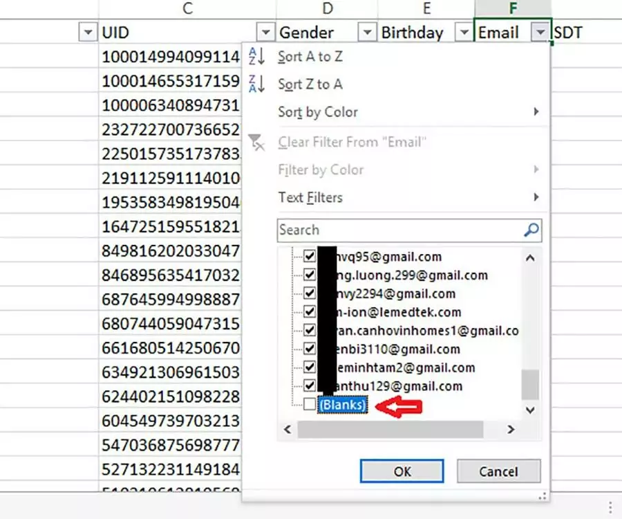 Lọc Email trong Excel