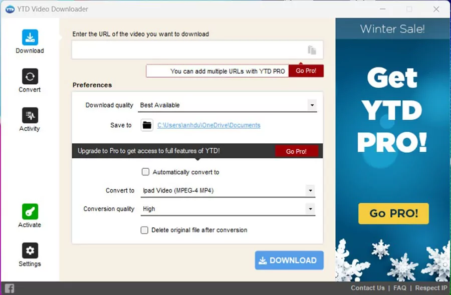 Phần mềm tải video trên YouTube miễn phí YTD Video Downloader