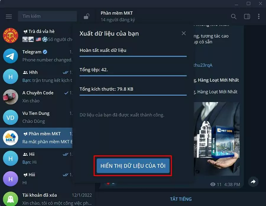 Chọn Hiển thị dữ liệu của tôi để truy cập nhanh folder lưu tin nhắn đã sao lưu