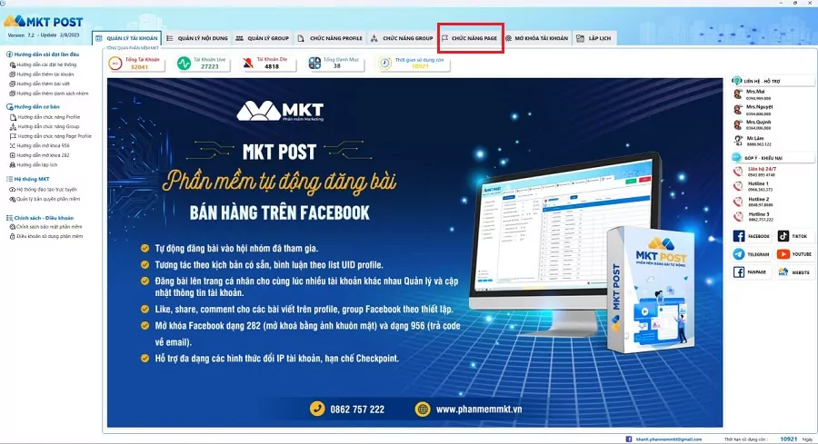 chức năng profile trên MKT Post