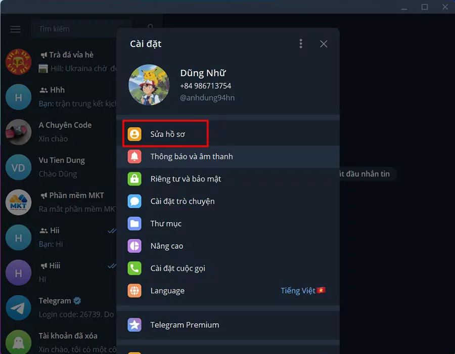 Chọn Sửa hồ sơ
