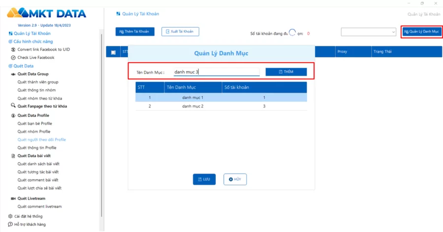 Hướng dẫn nhập tài khoản Facebook vào phần mềm MKT Data