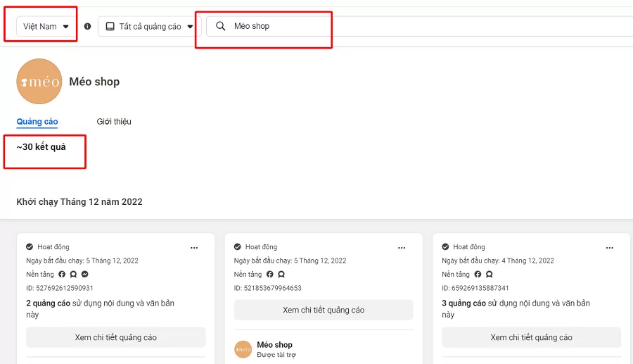 thư viện quảng cáo facebook