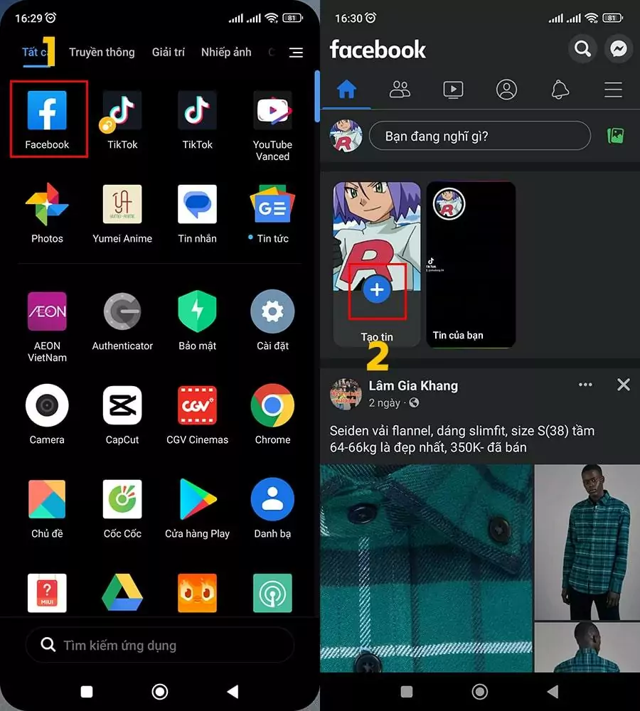 Mở app Facebook để tạo Tin mới
