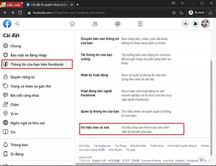 Nhấn vào Vô hiệu hóa và xóa