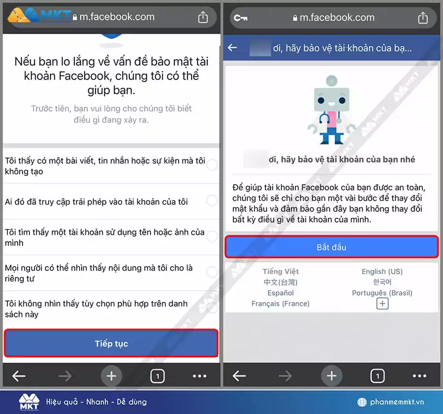 Chọn Bắt đầu để bảo vệ tài khoản của bạn