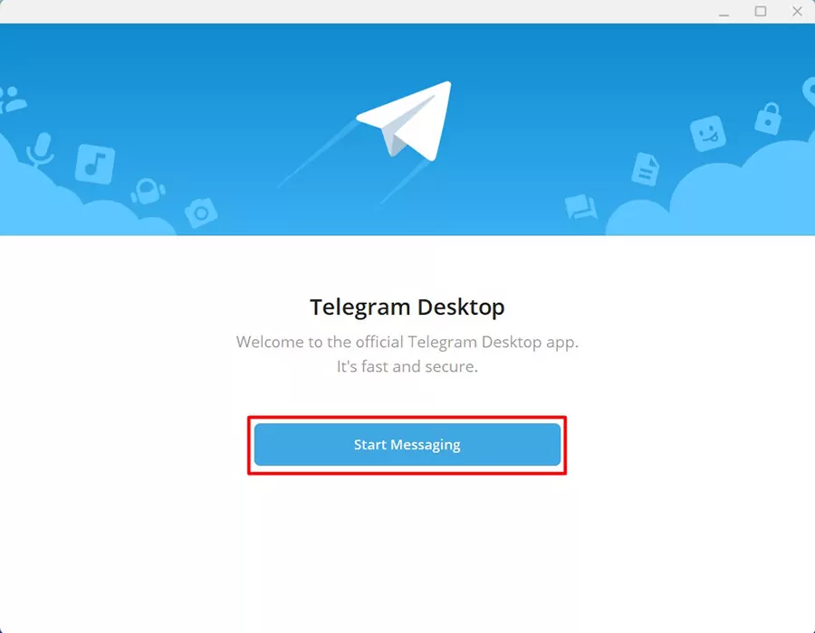 Nhấn Start Messaging để bắt đầu sử dụng Telegram