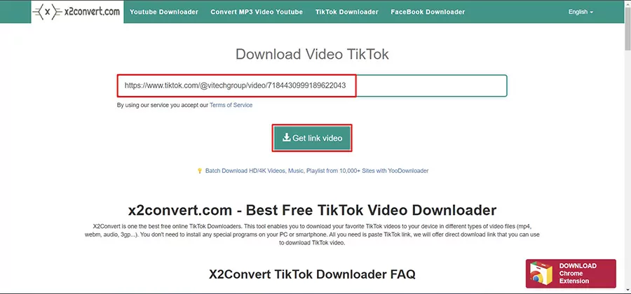 Nhấn vào Get link video
