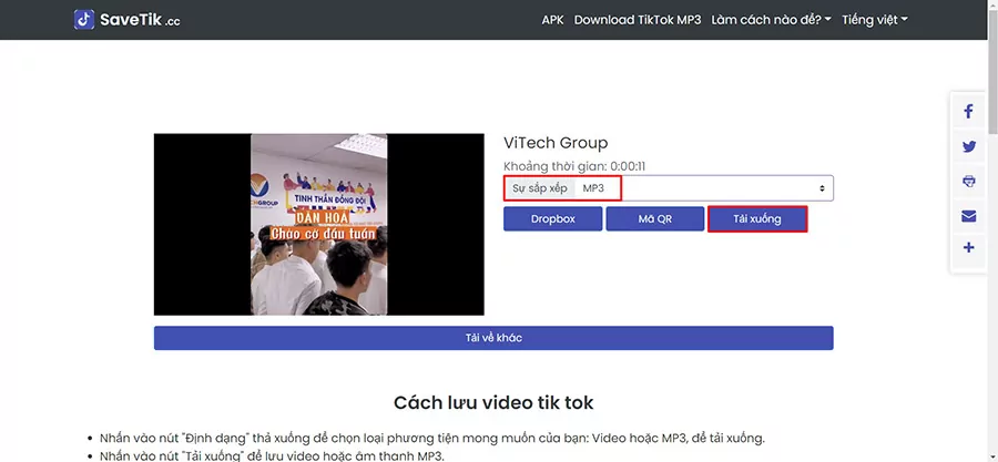 Chọn MP3 và nhấn Tải xuống