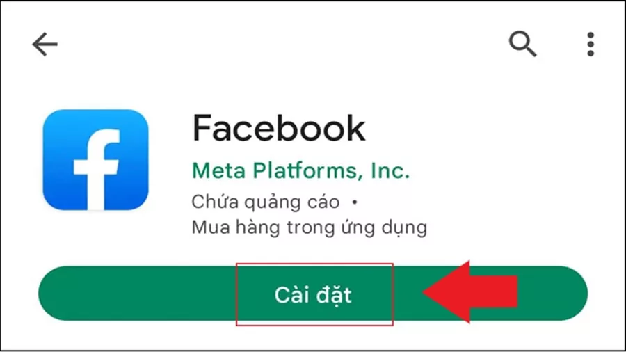 Nhấn nút Cài đặt để tải app Facebook về điện thoại