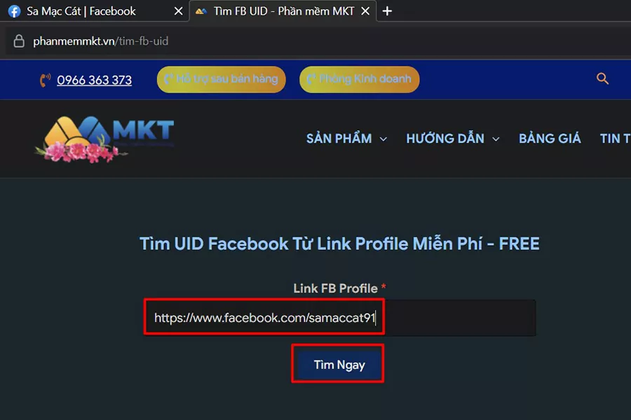 Dán link trang cá nhân của bạn vào và nhấn Tìm ngay