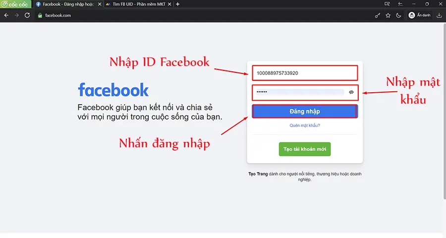 Đăng nhập tài khoản bằng ID Facebook