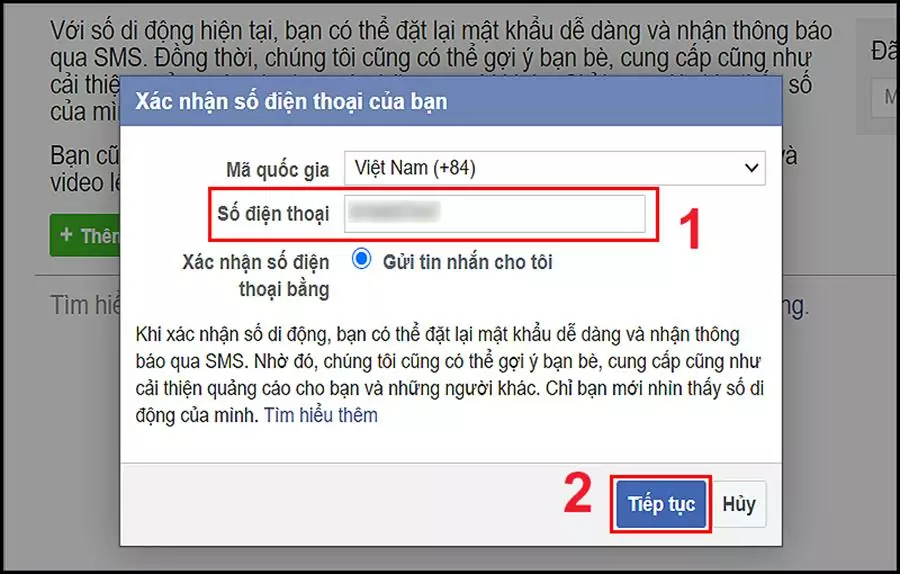 Điền số điện thoại của bạn vào => Tiếp tục