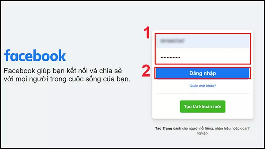 Đăng nhập Facebook bằng số điện thoại