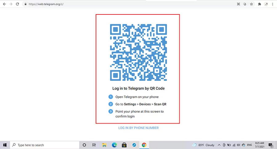 Đăng nhập Telegram trên web nằng QR Code