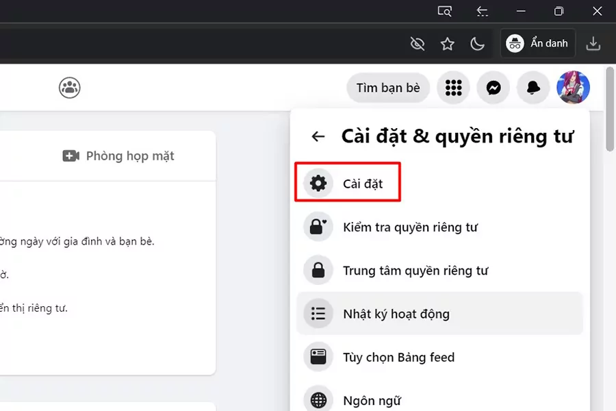 Chọn Cài đặt