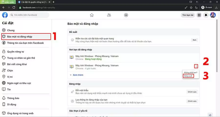 Chọn phiên bạn muốn đăng xuất