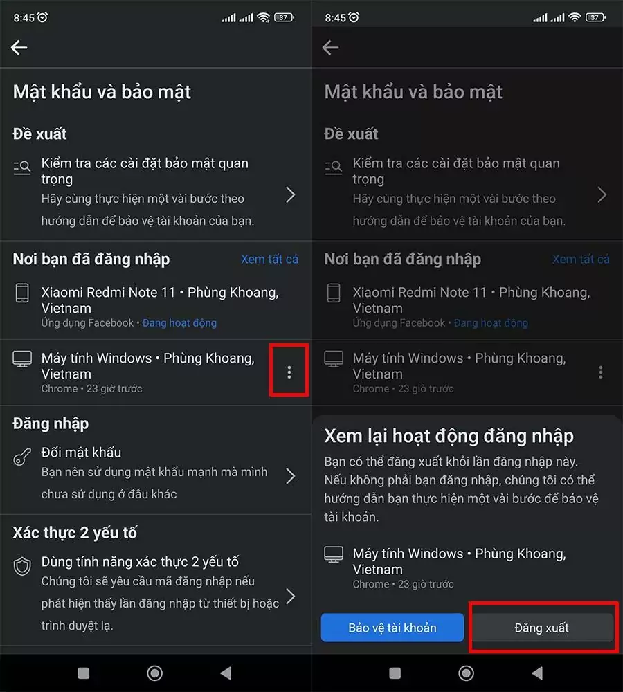 Chọn phiên bạn muốn kết thúc sau đó chọn Đăng xuất