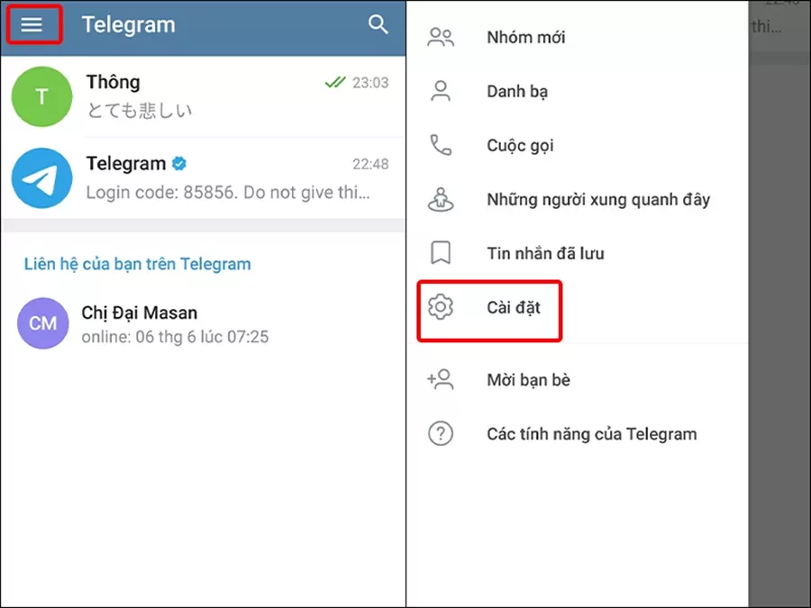 Mở ứng dụng Telegram và chọn Cài đặt