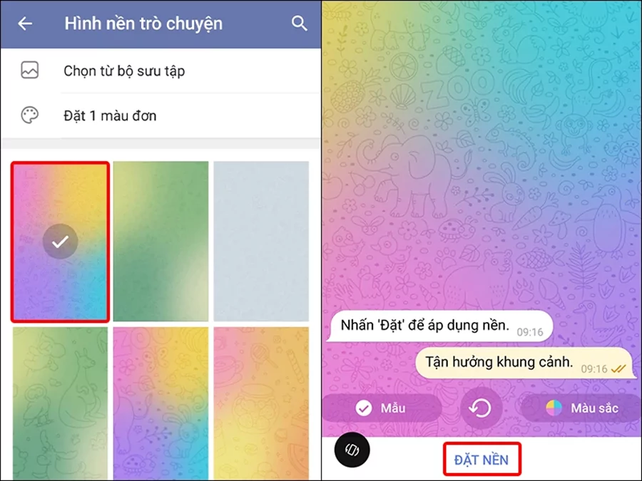 Chọn Đặt nền để hoàn tất cài đặt