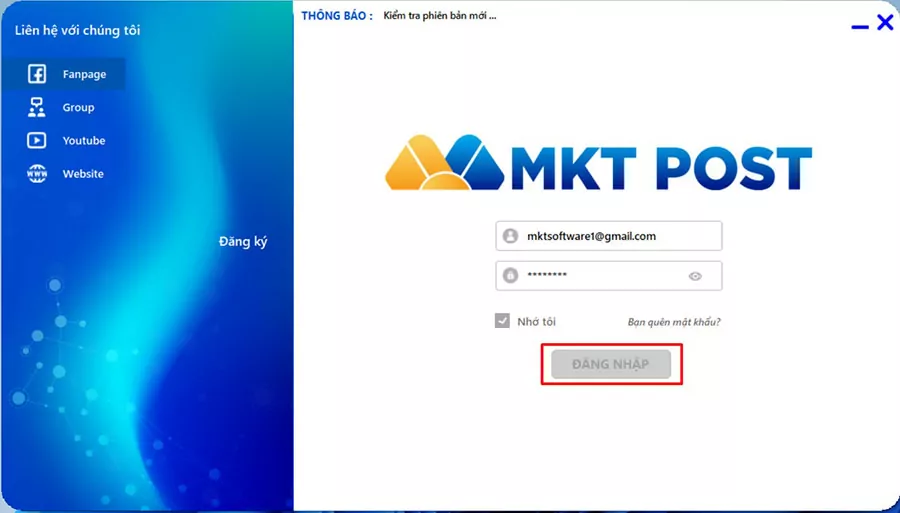 Đăng nhập vào phần mềm MKT Post