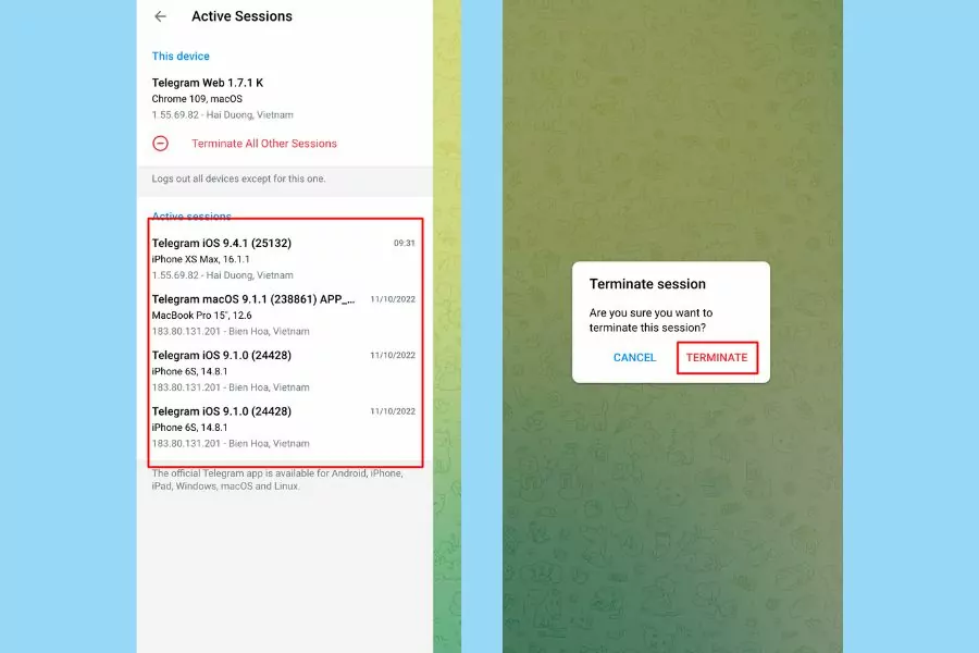 cách đăng xuất telegram
