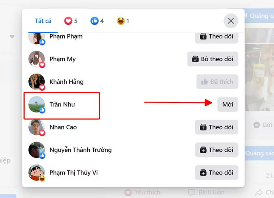 Mời người lạ like Page bằng cách nhấn "Invite"