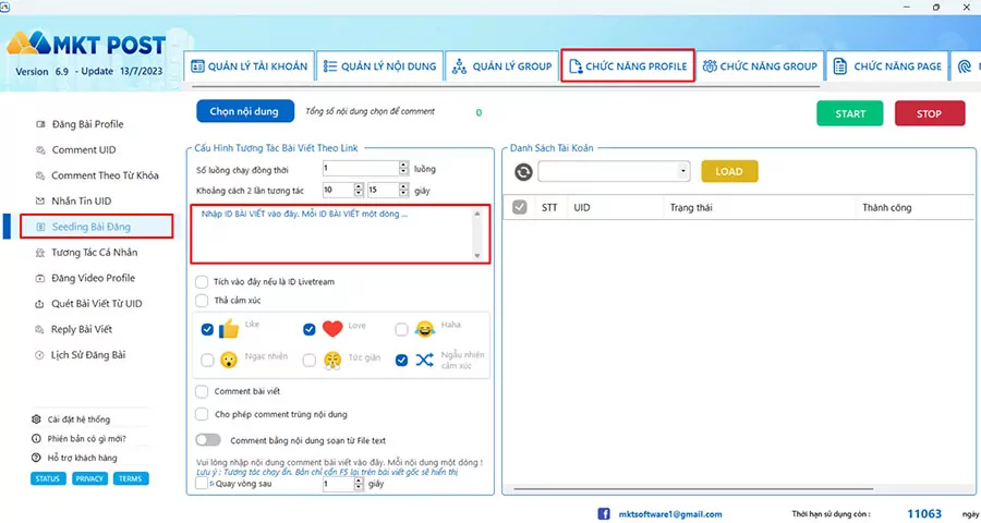 Chọn chức năng seeding livestream