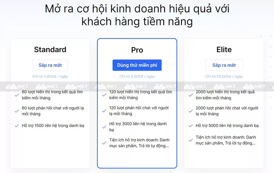 Phí đăng ký sử dụng Business Zalo
