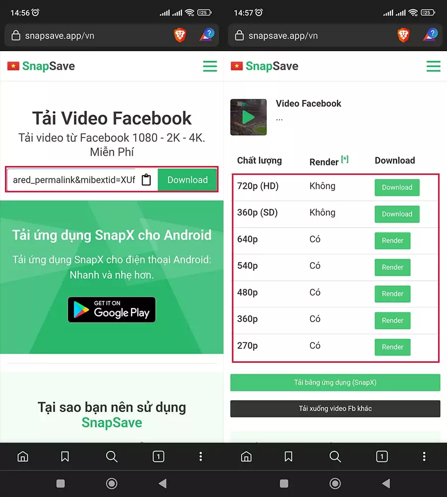 Download video story Facebook với SnapSave