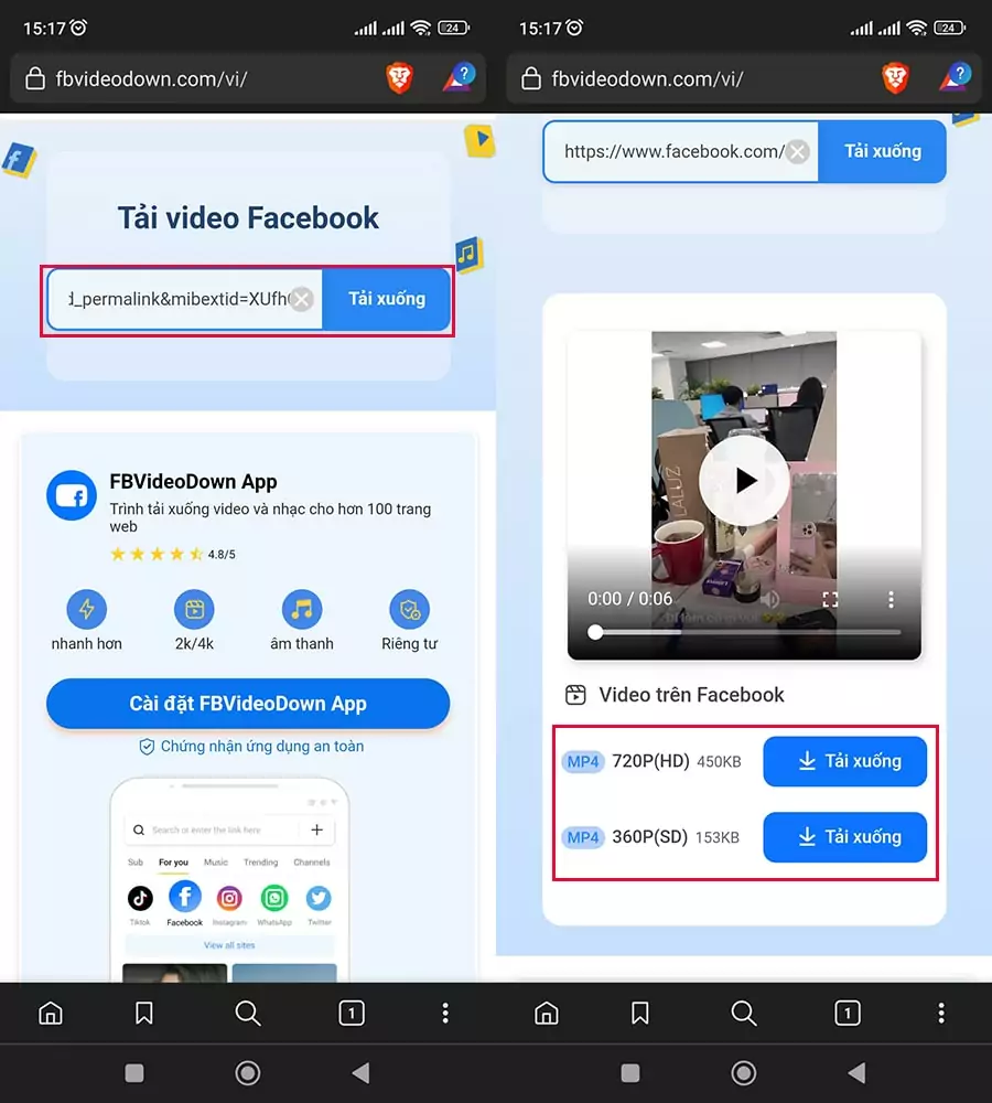 Download story Facebook với FBVideoDown
