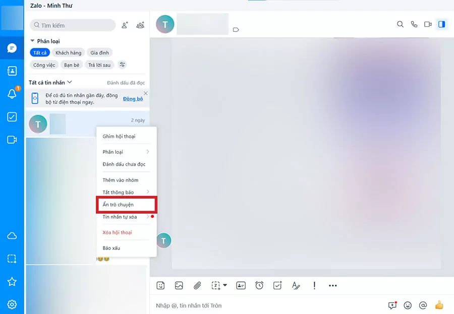 Chọn vào Ẩn cuộc trò chuyện
