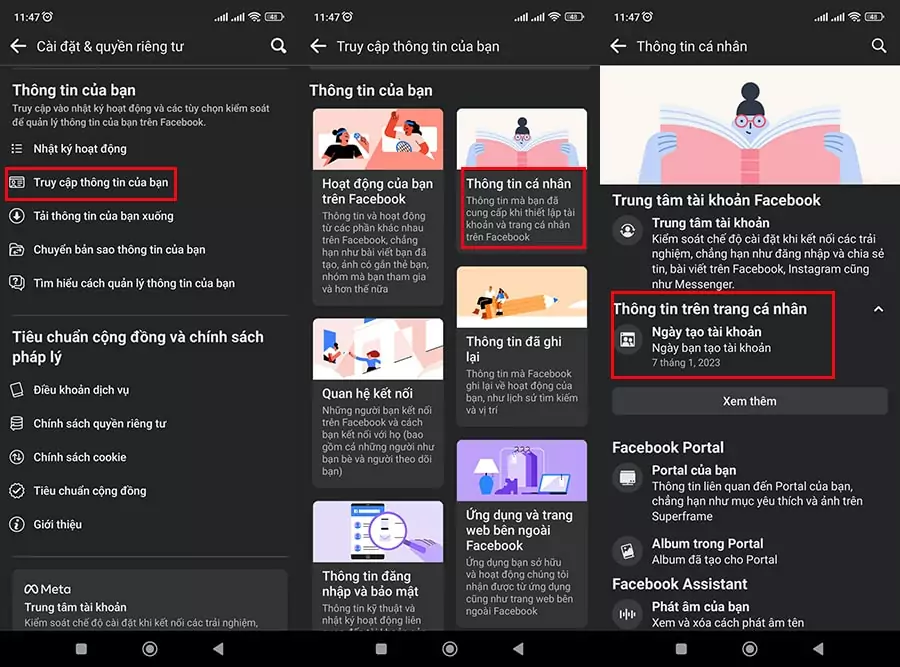 Cách xem ngày đăng ký tài khoản Facebook trên điện thoại