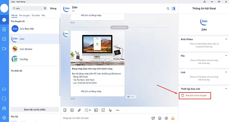 Chọn Xóa lịch sử trò chuyện