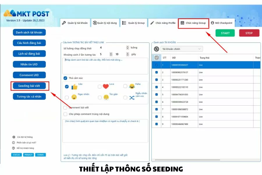 tự động seeding bài viết facebook