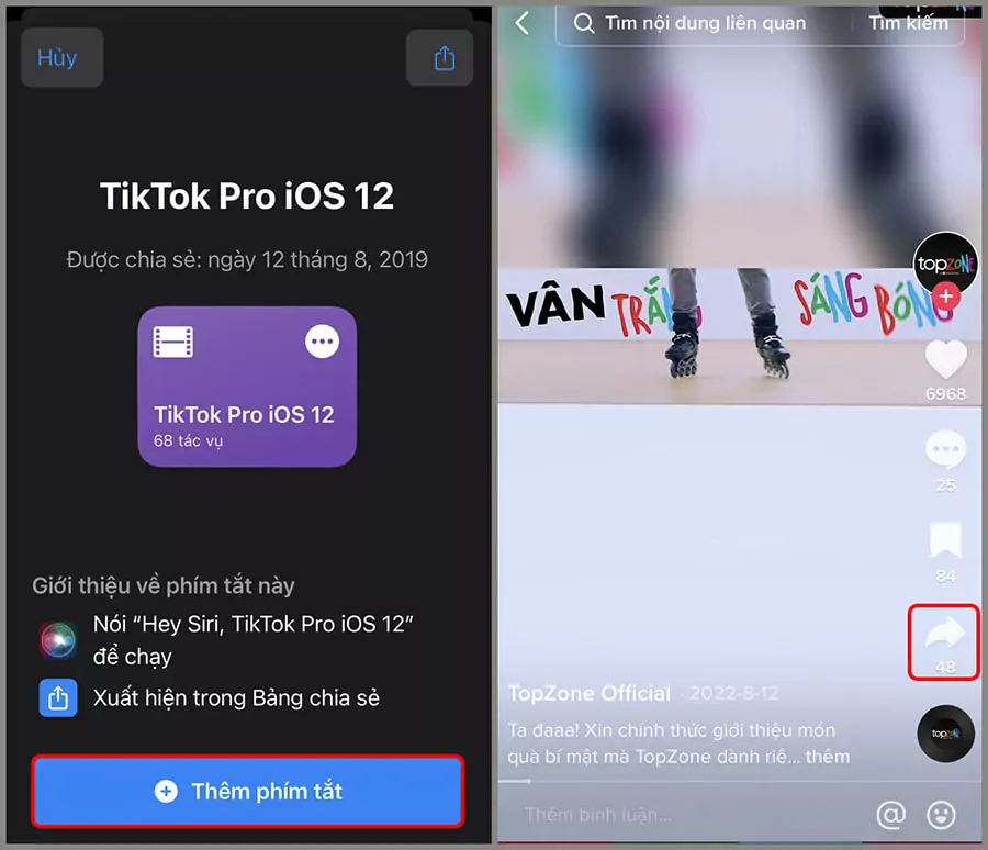 Thêm phím tắt TikTok Pro