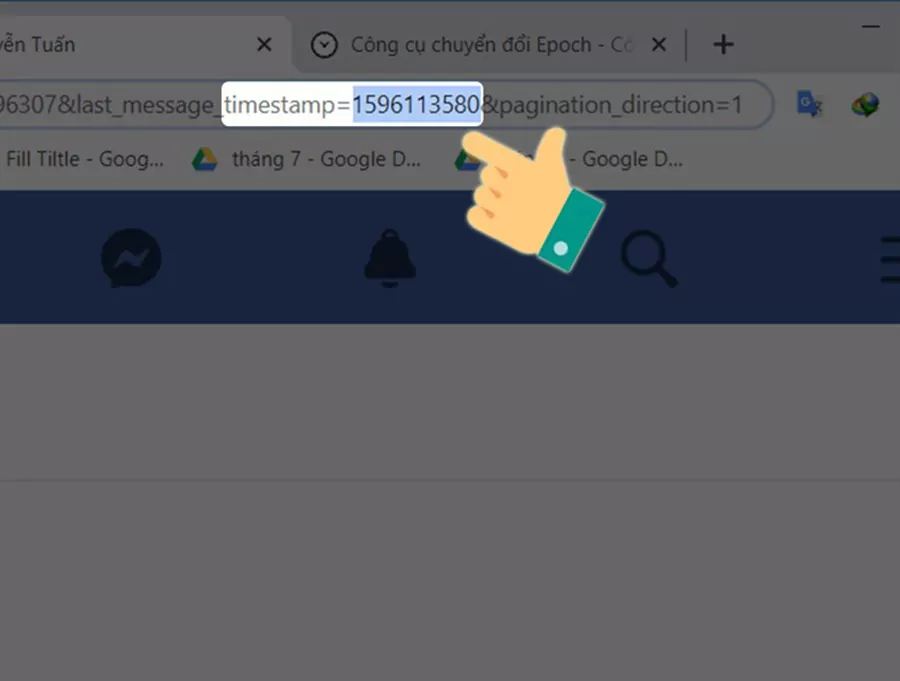 Dán dãy số đã copy tại bước 4 vào sau đoạn "timestamp=" vào đường link => nhấn Enter