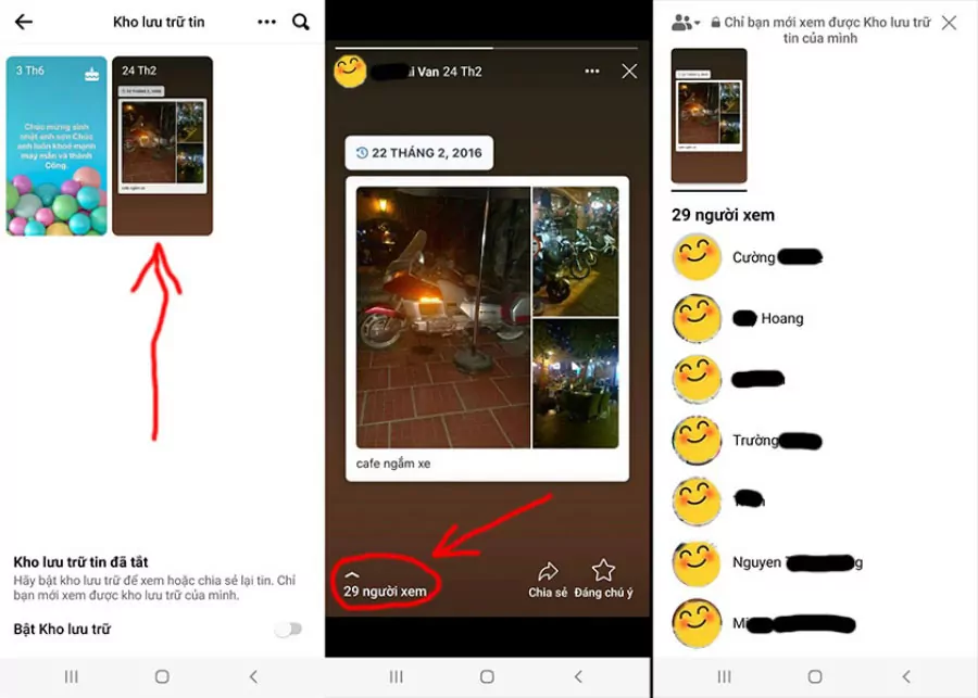 Chọn story Facebook bạn muốn kiểm tra => bấm vào mục Người xem