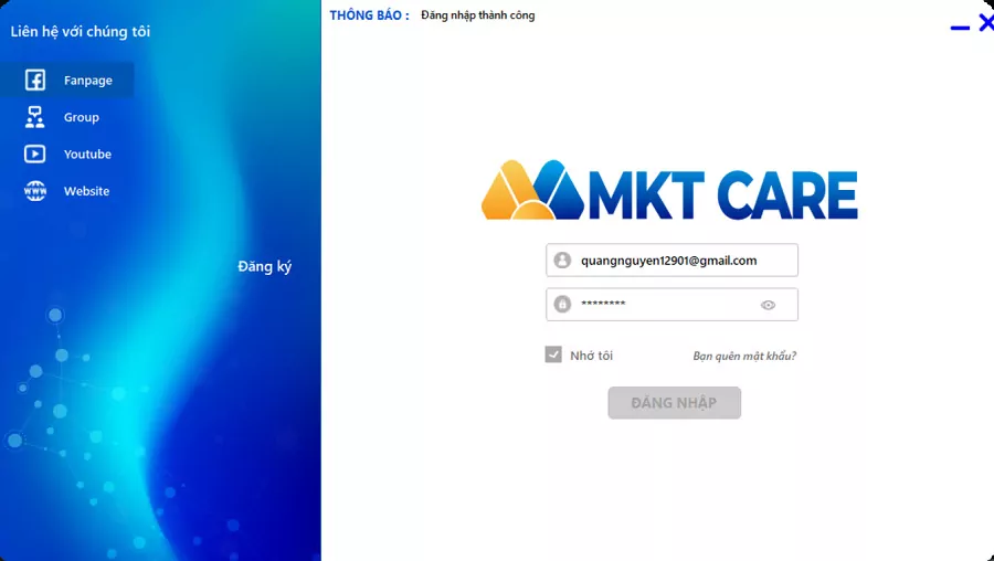 Phần mềm tăng like Facebook MKT Care
