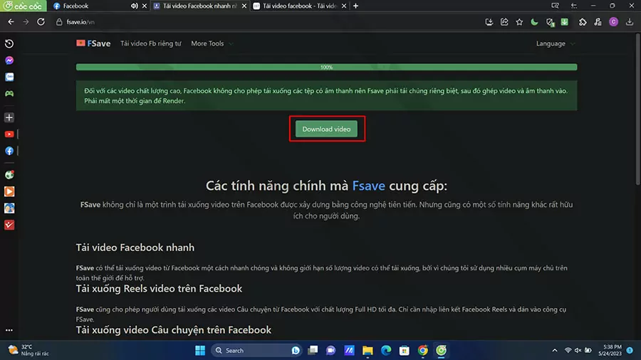 Chọn Download video