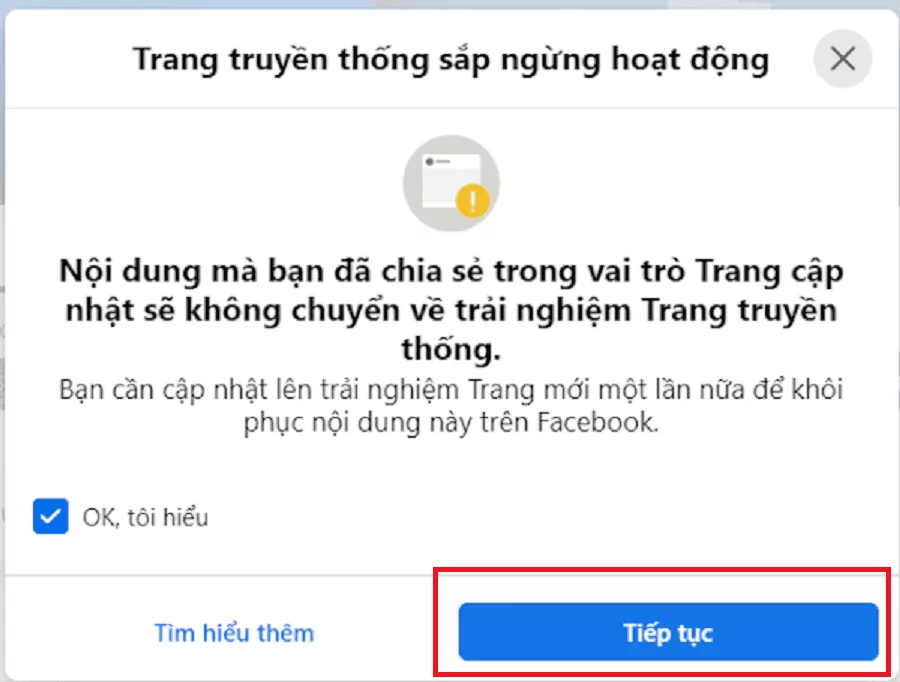 chuyển page profile sang page thường
