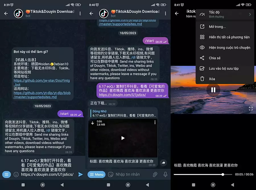 Tải video TikkTok Trung Quốc không logo với Bot Telegram
