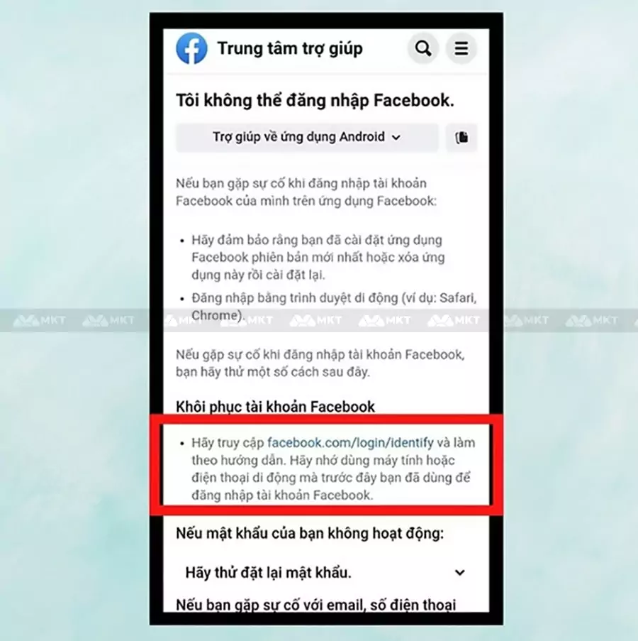 Làm theo hướng dẫn trong mục Khôi phục tài khoản Facebook