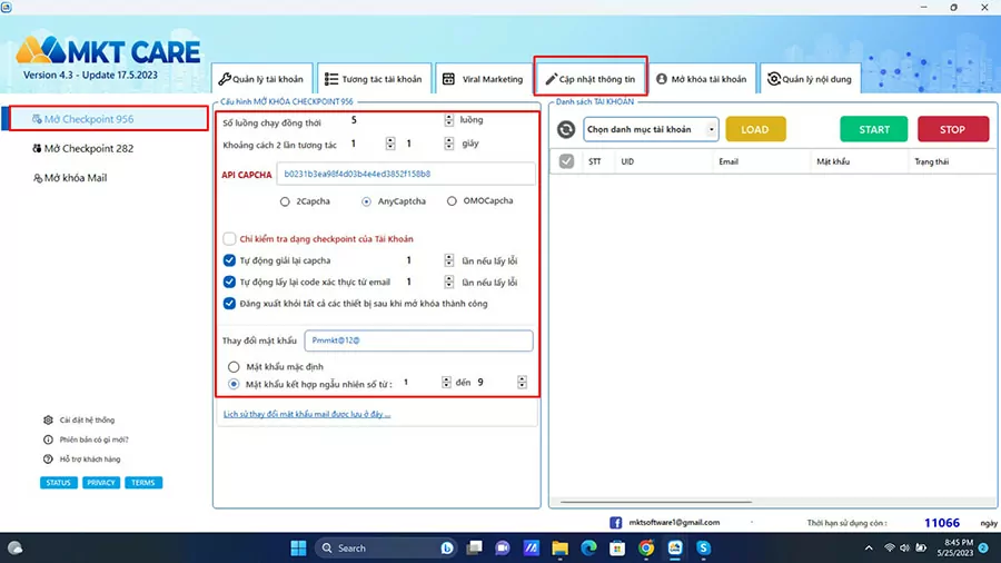 Cài đặt cấu hình mở khóa Faceebook 956 tự động