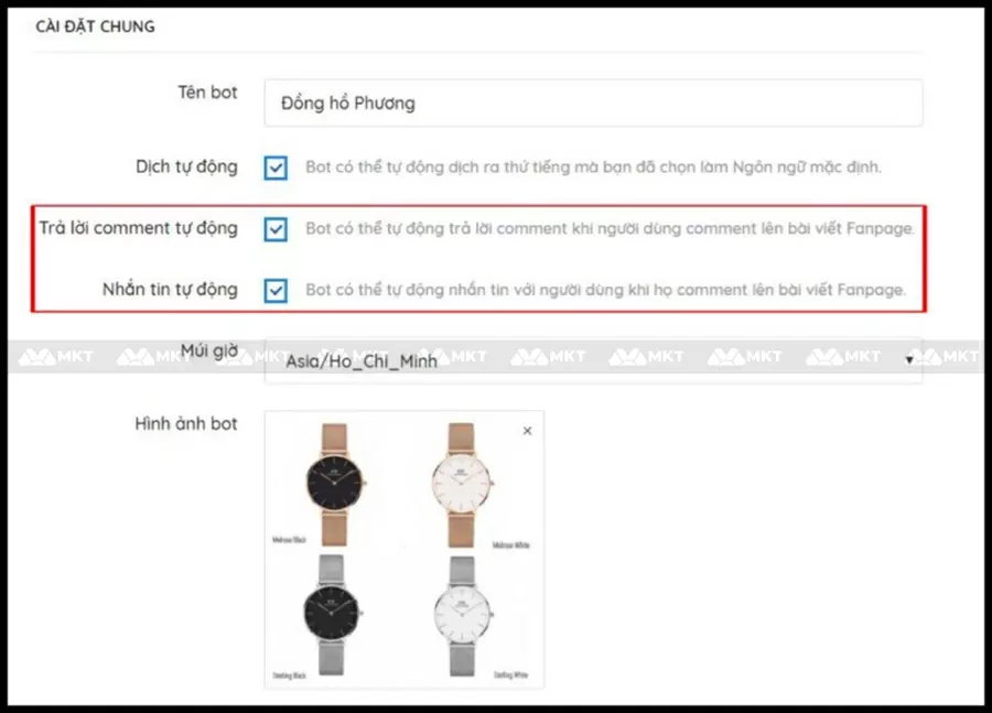 Tích chọn 2 mục Trả lời comment tự động và Tin nhắn tự động