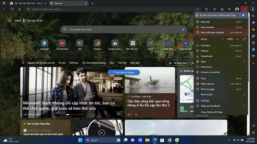 Đăng nhập Facebook trên cửa sổ ẩn danh của Microsoft Edge