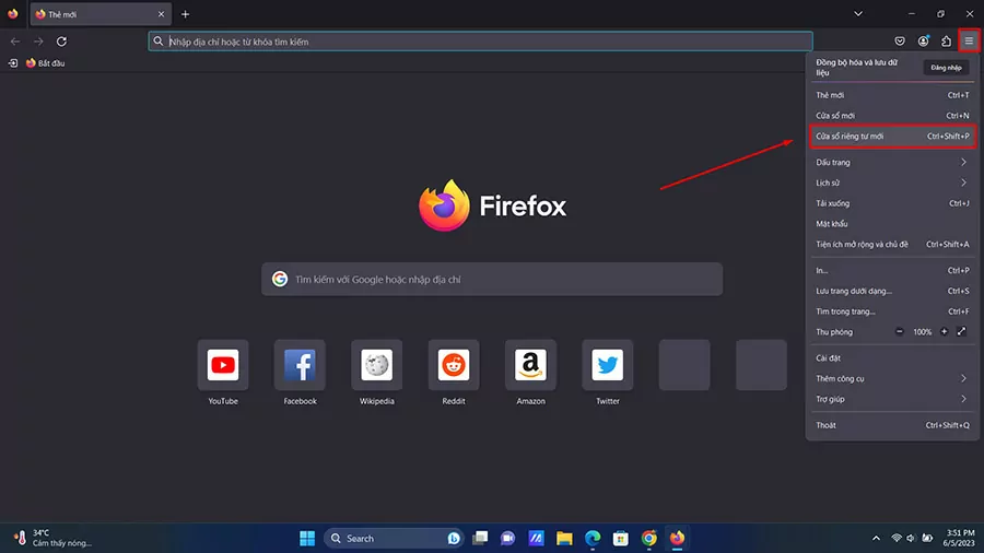 Cách mở cửa sổ riêng tư mới trên Firefox