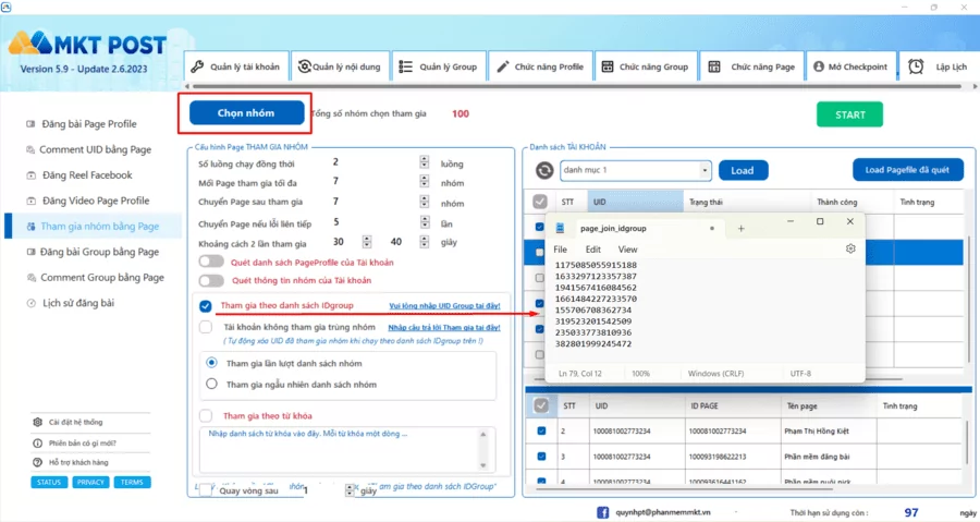 Hướng dẫn tự động dùng page tham gia nhóm bằng MKT Post