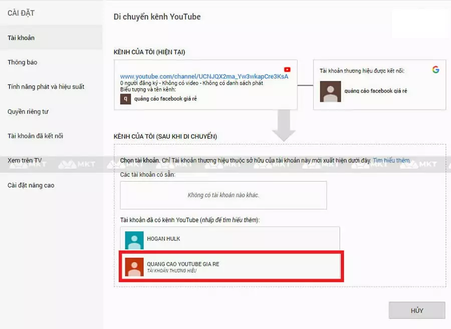Nhấn vào kênh YouTube thương hiệu vừa tạo mới